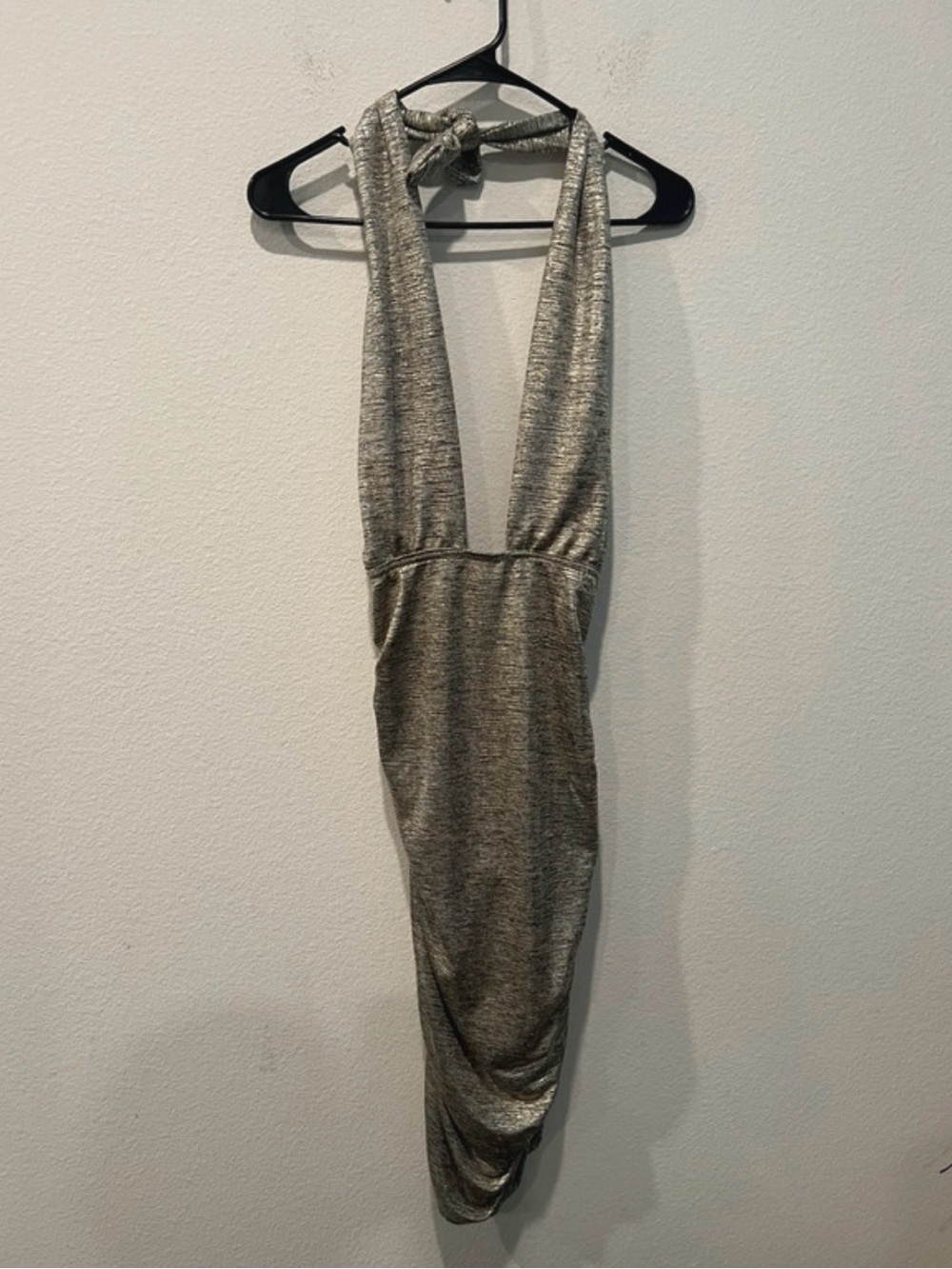 Sleeveless Metallic Halter Midi Dress - gold